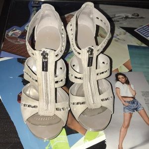 Michael Kors grey suede silver heels